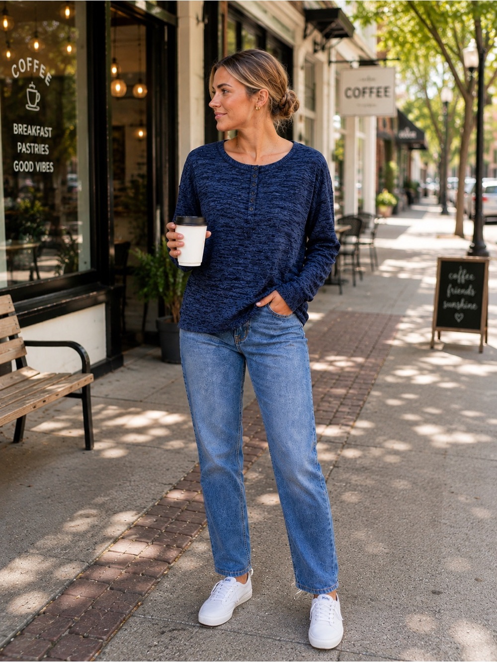 GAP LOVE Navy Marled French Terry Henley Top Size Small